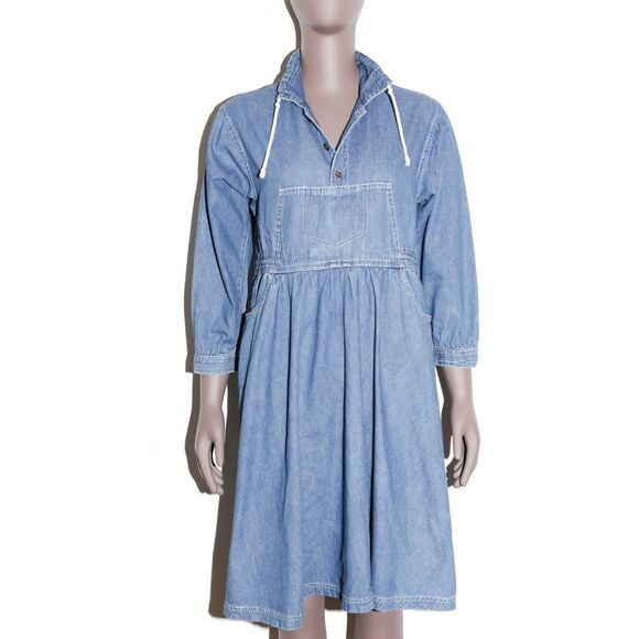 Preppy Denim Shirt Dress A-Line Elegant Coastal Style Dress Medium - Picture 1 of 4